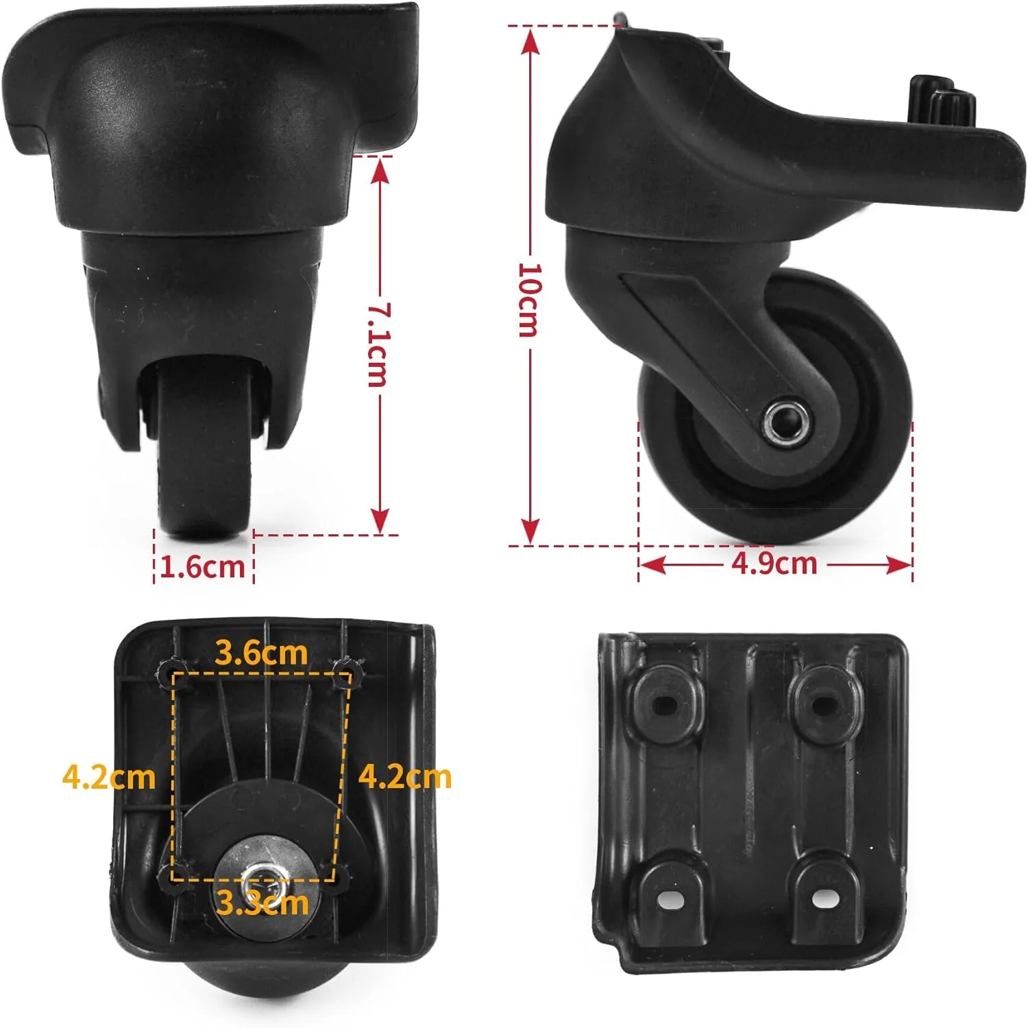 2-Pcs Luggage Wheel Replacement, Suitcase Spinner Black Sturdy Mute Wheels Kit for DIY Repair, Spinner Casters Plastic 360 Degree Rotation