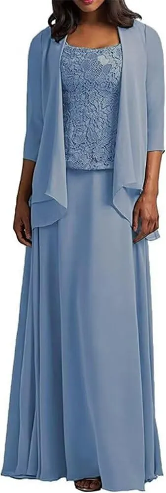 2 Pieces Mother of The Bride Dresses with Jacket Long Formal Evening Gowns for Women Mother of The Groom Dress