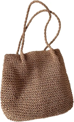 2023 New Bucket Bags Straw Woven Fashion Bag Casual Travel Vacation Bag Rattan Summer-Beach Shoulder Bag for Women Girl Coffee