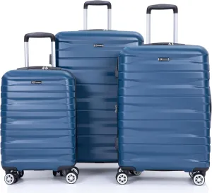 3 Piece Lightweight Luggage Set PC Suitcase with Spinner Wheels, TSA Lock (21/25/29 Inches) - Dark Blue