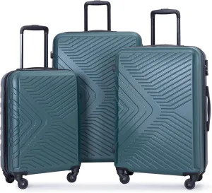 3 Piece Lightweight Luggage Set with Spinner Wheels and TSA Combination Lock, Dark Green