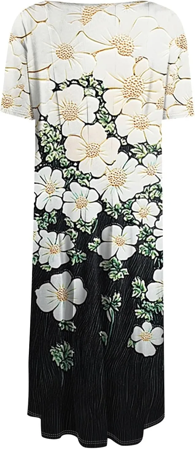 4th of July Dresses for Women midi red White and Blue Summer Dress Short Sleeve a line Round Neck Formal Dress Elegant