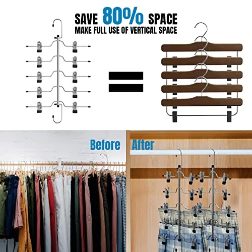 5 Tier Metal Skirt Hangers for Women, Pants Hanger Space Saving with Non Slip Adjustable Clips,Durable Heavy Duty Trouser Hangers for Jeans, Slacks, Shorts - 2 Pack