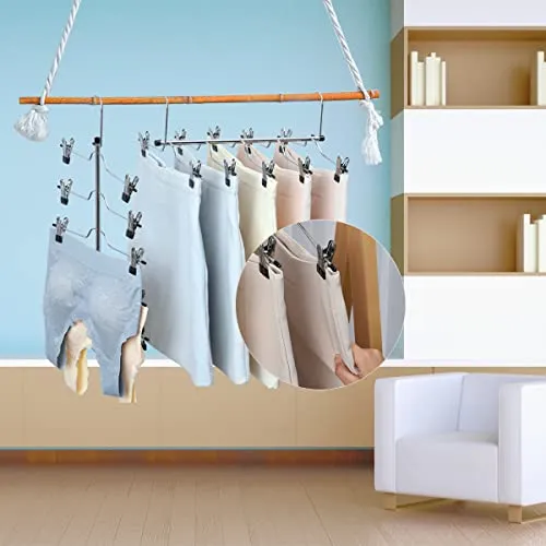 5 Tier Metal Skirt Hangers for Women, Pants Hanger Space Saving with Non Slip Adjustable Clips,Durable Heavy Duty Trouser Hangers for Jeans, Slacks, Shorts - 2 Pack
