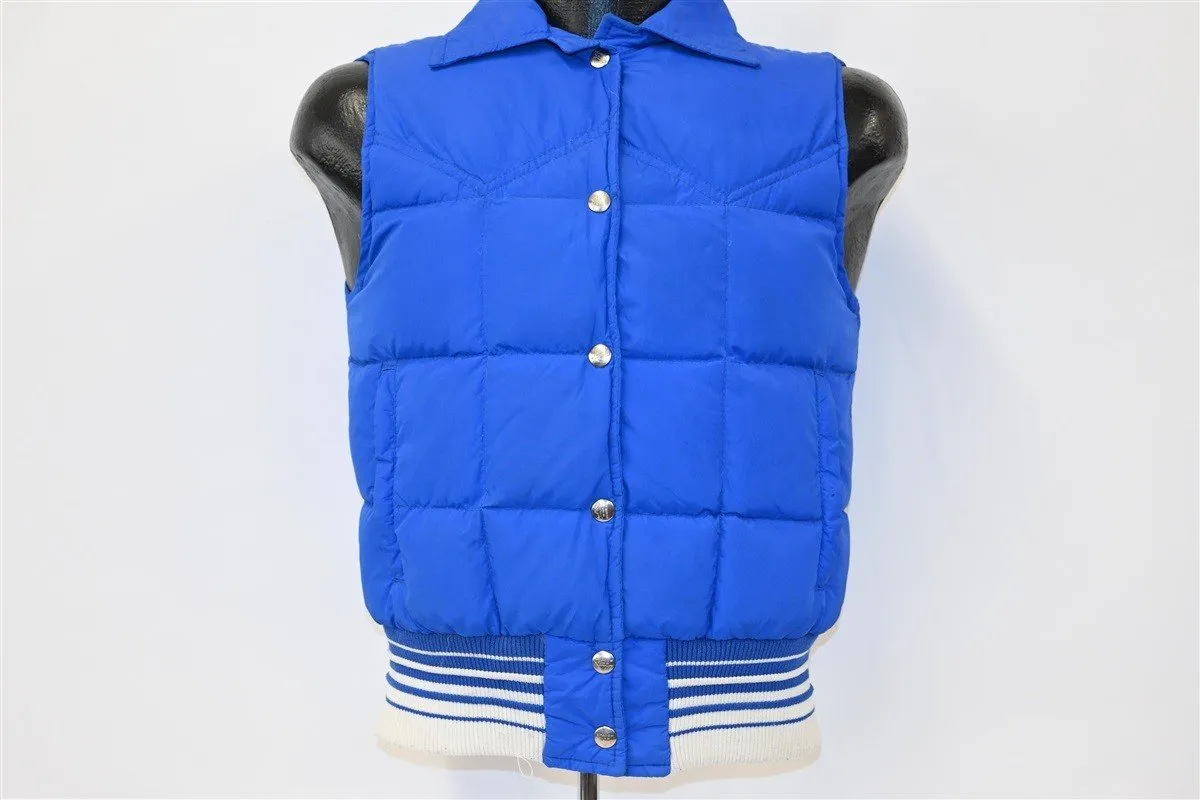 80s White Mountain Blue Snap Up Puffy Ski Vest Small