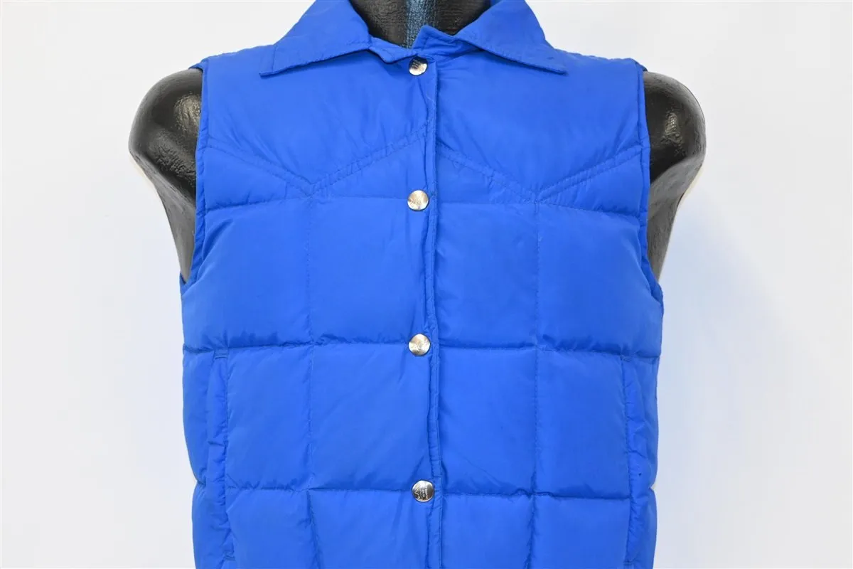 80s White Mountain Blue Snap Up Puffy Ski Vest Small
