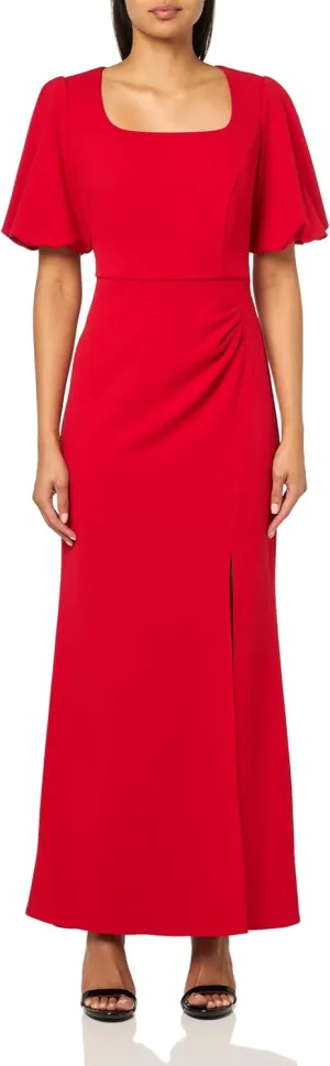 Alex Evenings Women's Long Square Neck Mother of The Bride Dress with Balloon Sleeve & Slit, Formal Gown