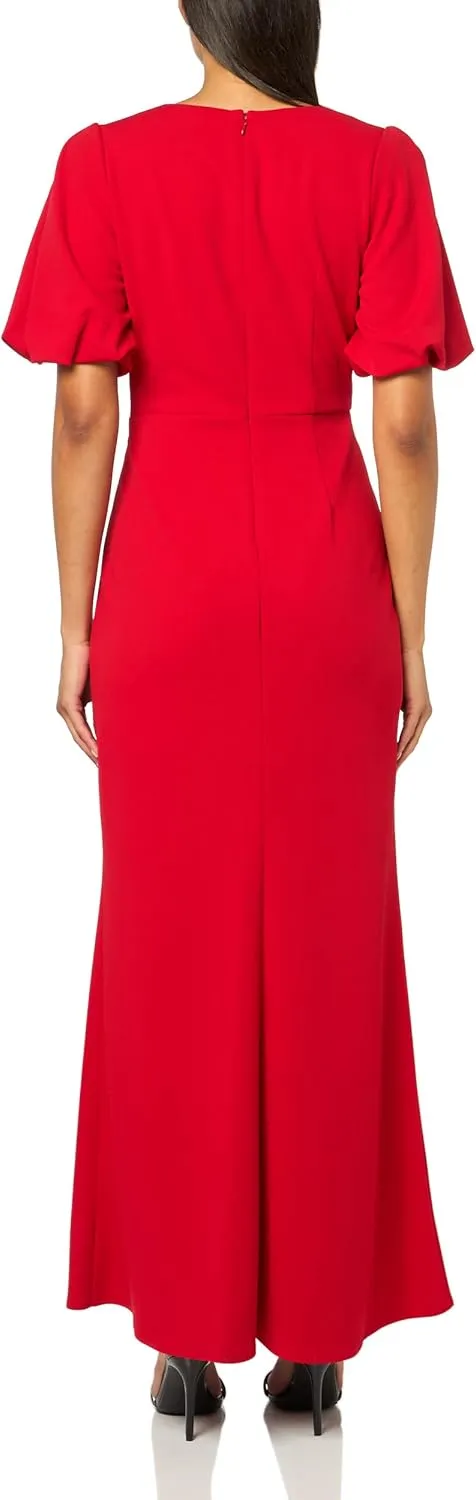 Alex Evenings Women's Long Square Neck Mother of The Bride Dress with Balloon Sleeve & Slit, Formal Gown