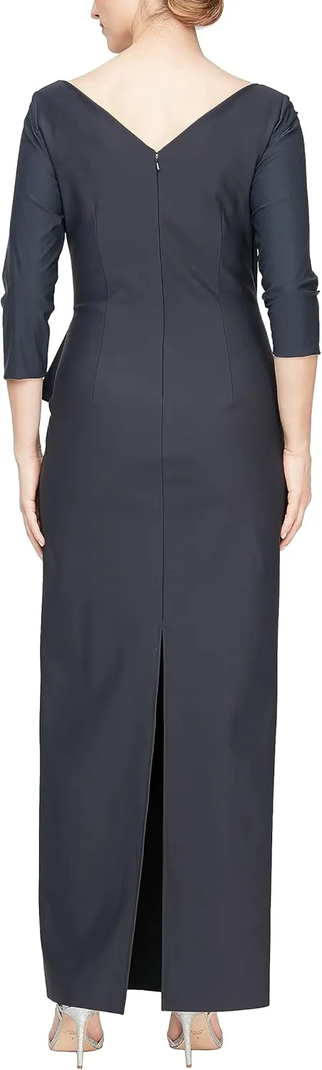 Alex Evenings Women's Slimming Long Length  Sleeve Mother of The Bride Dress with Cascade Ruffle Skirt and Side Ruching