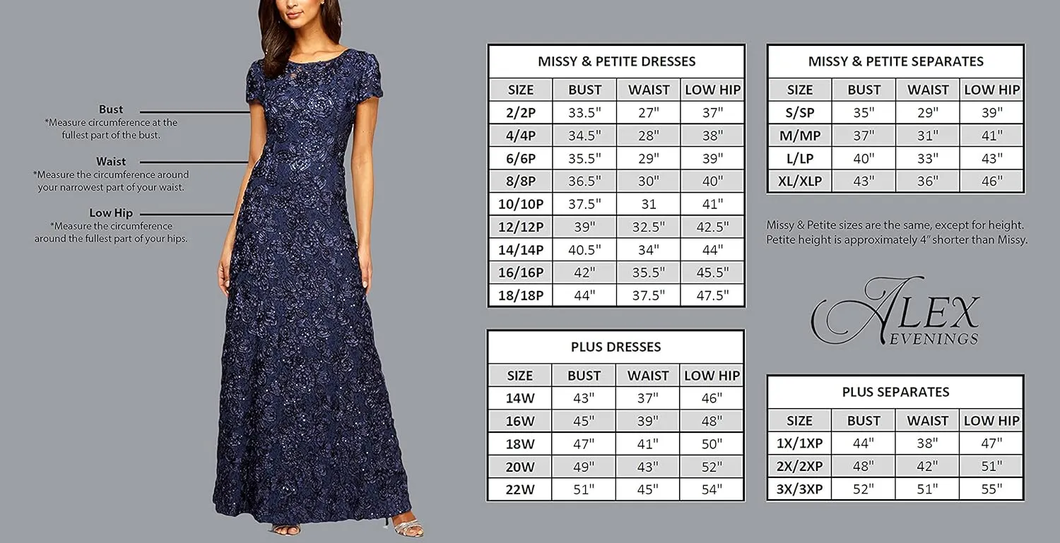 Alex Evenings Women's Slimming Long Length  Sleeve Mother of The Bride Dress with Cascade Ruffle Skirt and Side Ruching
