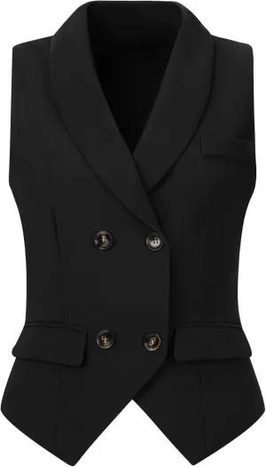 Allegra K Women's Suit Vest Double Breasted Business Lapel Dressy Waistcoat Vest