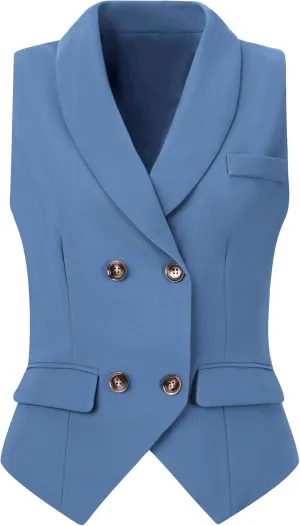 Allegra K Women's Suit Vest Double Breasted Business Lapel Dressy Waistcoat Vest
