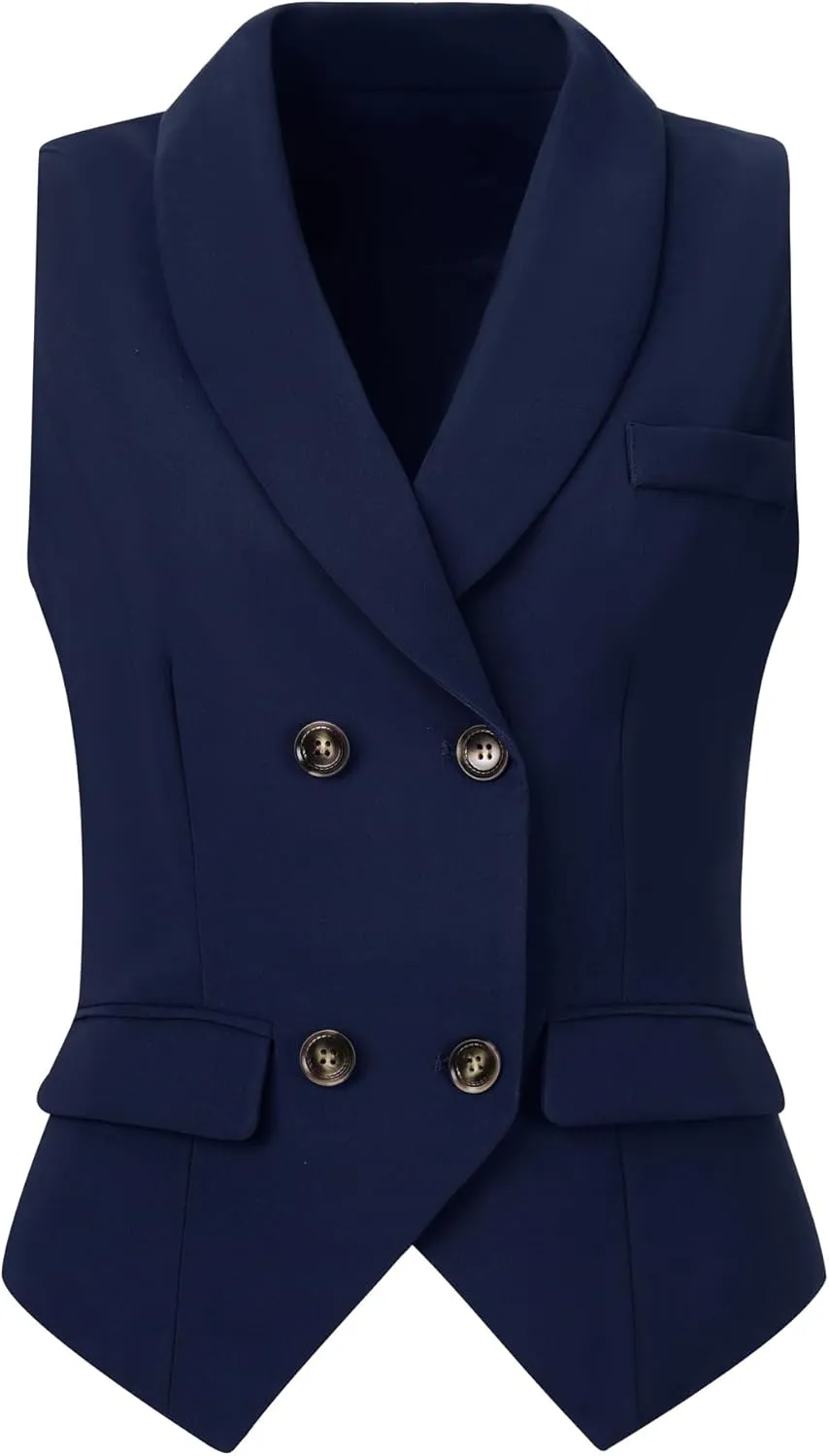 Allegra K Women's Suit Vest Double Breasted Business Lapel Dressy Waistcoat Vest