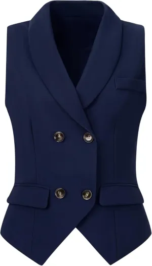 Allegra K Women's Suit Vest Double Breasted Business Lapel Dressy Waistcoat Vest