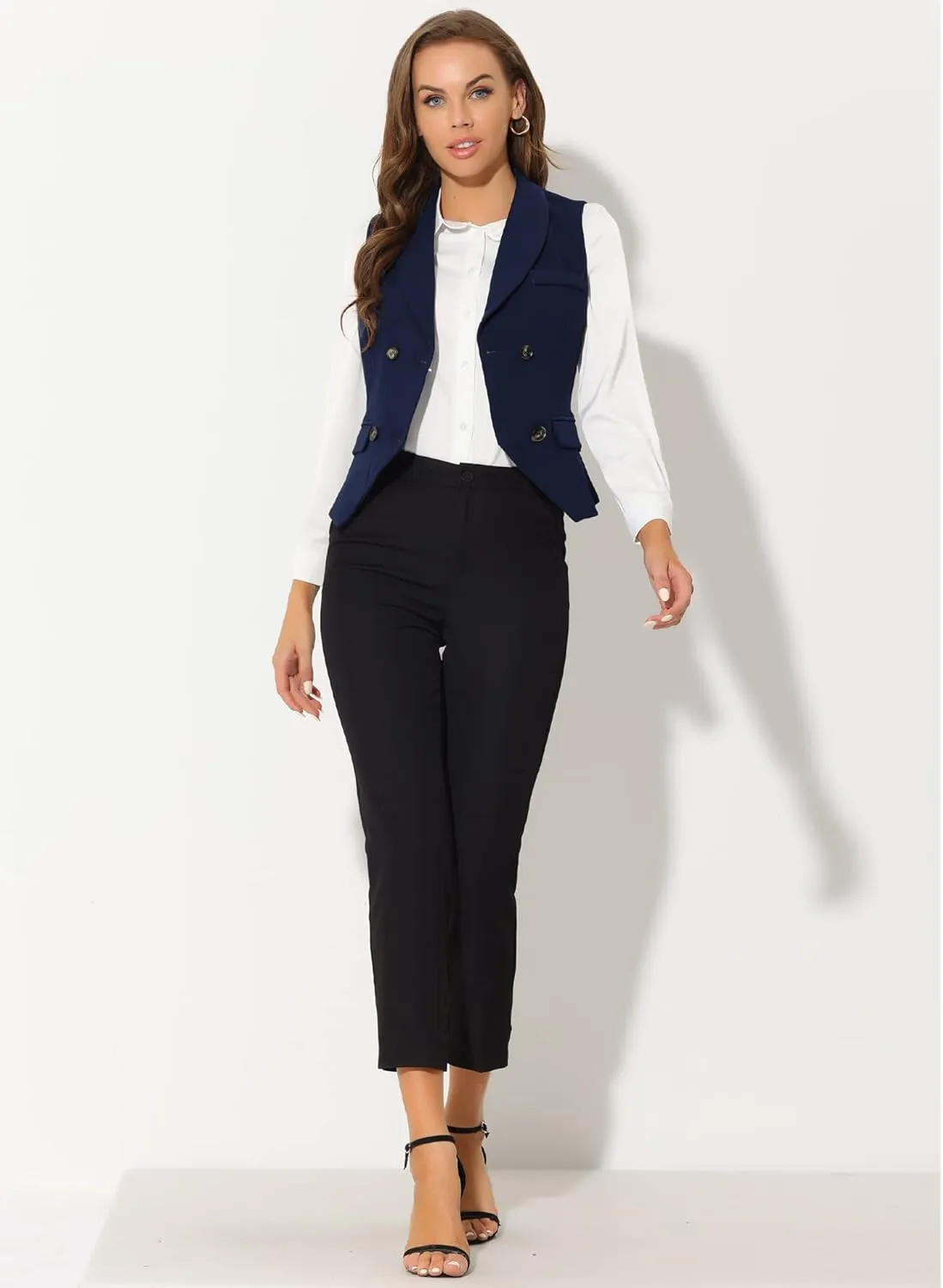 Allegra K Women's Suit Vest Double Breasted Business Lapel Dressy Waistcoat Vest