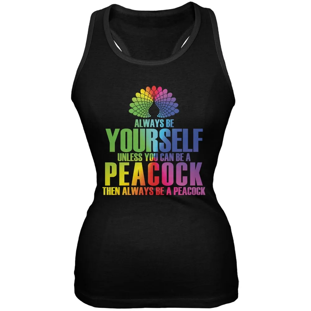 Always Be Yourself Peacock Black Juniors Soft Tank Top