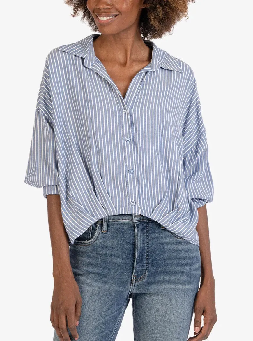 Angelou Crop LS Button Down [Blue/White-KT123401]