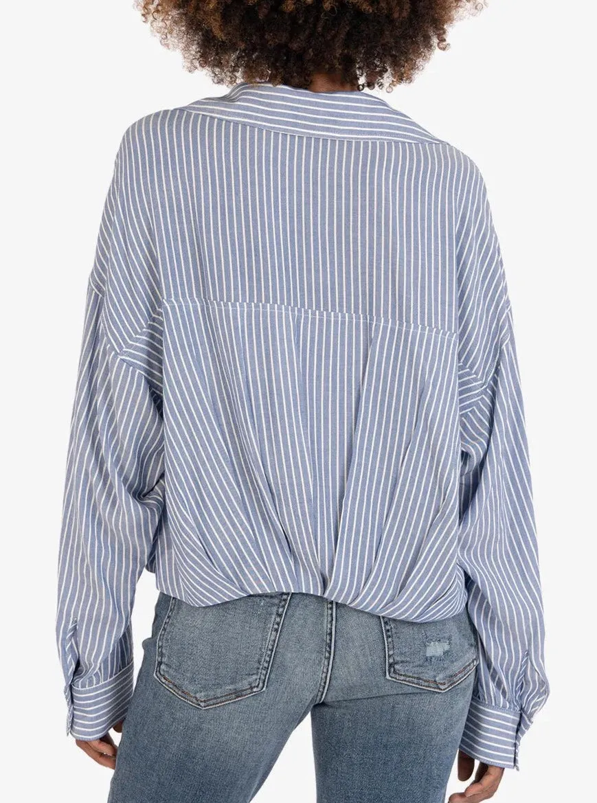 Angelou Crop LS Button Down [Blue/White-KT123401]