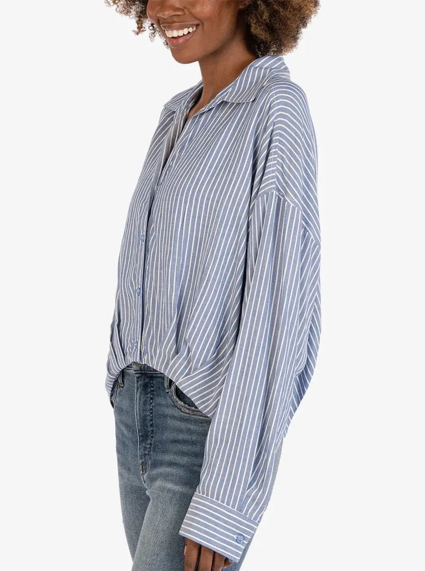 Angelou Crop LS Button Down [Blue/White-KT123401]