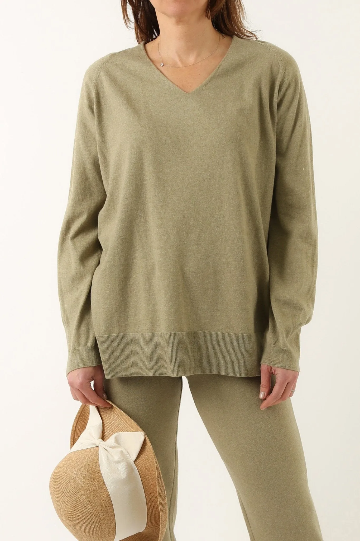 AVERY V NECK TUNIC IN DOUBLE KNIT PIMA COTTON