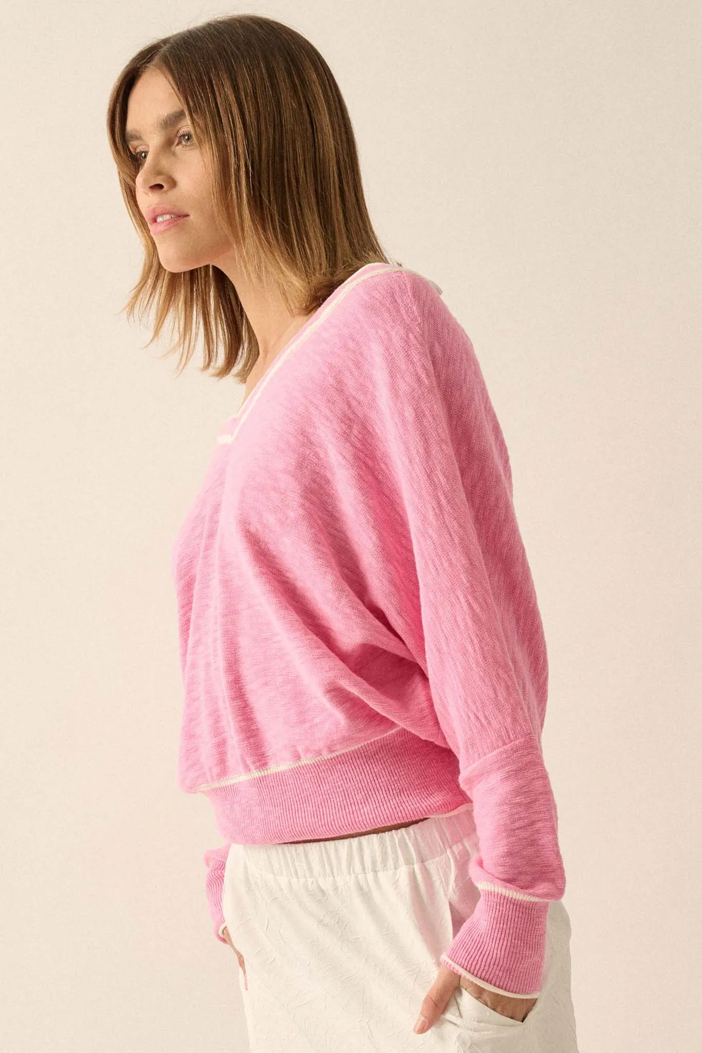 Back to the Start Button-Back Slub-Knit Sweater