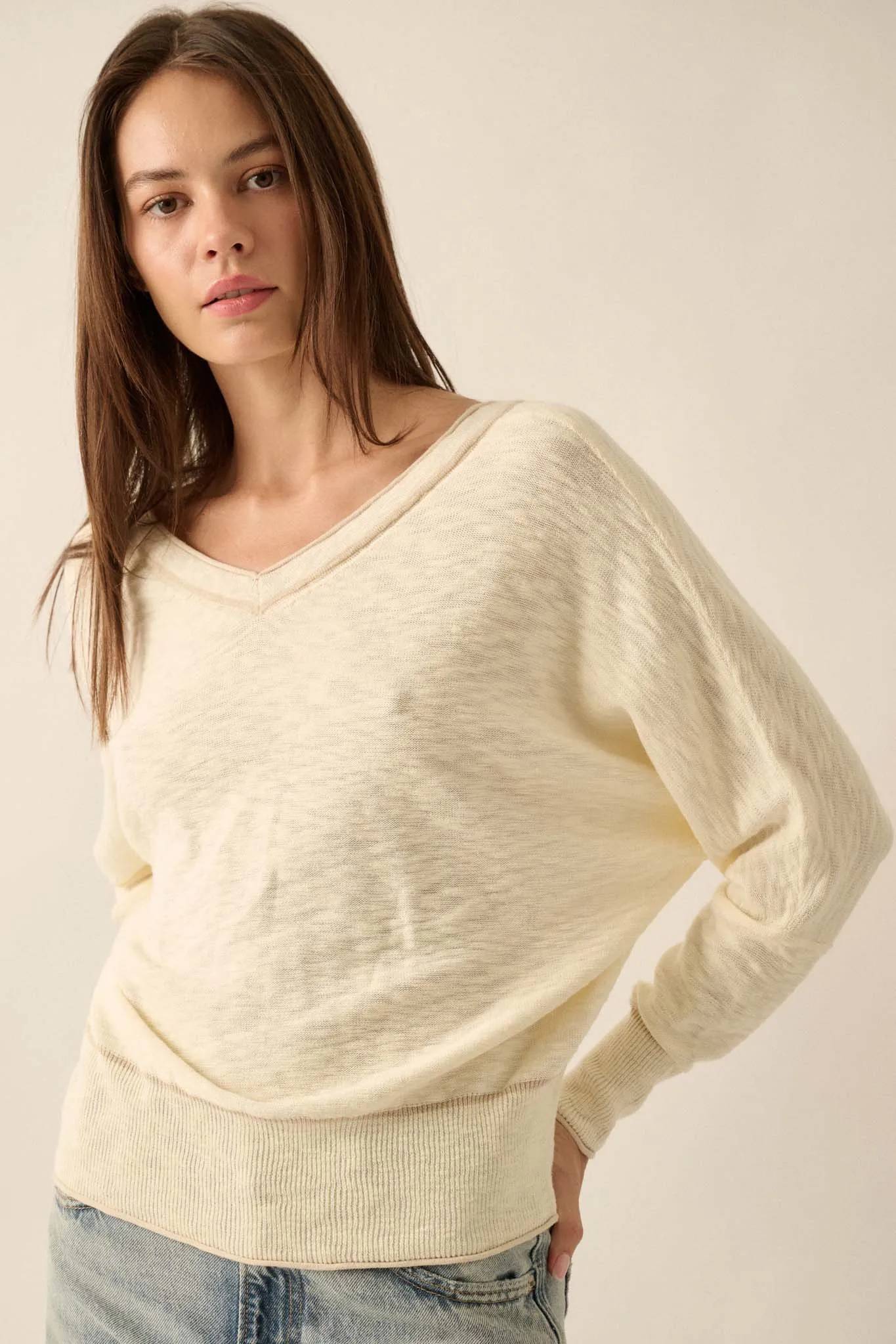 Back to the Start Button-Back Slub-Knit Sweater