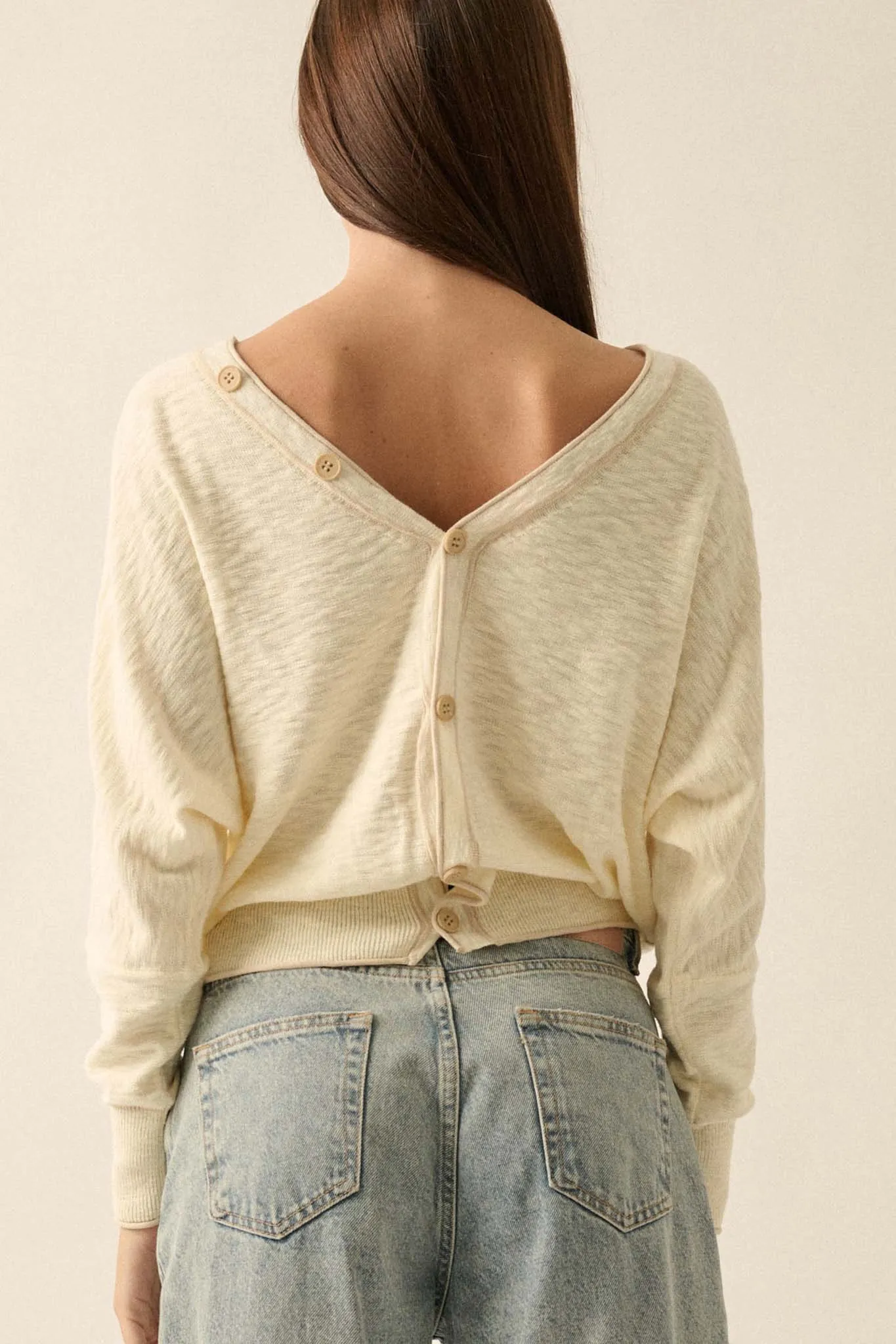 Back to the Start Button-Back Slub-Knit Sweater