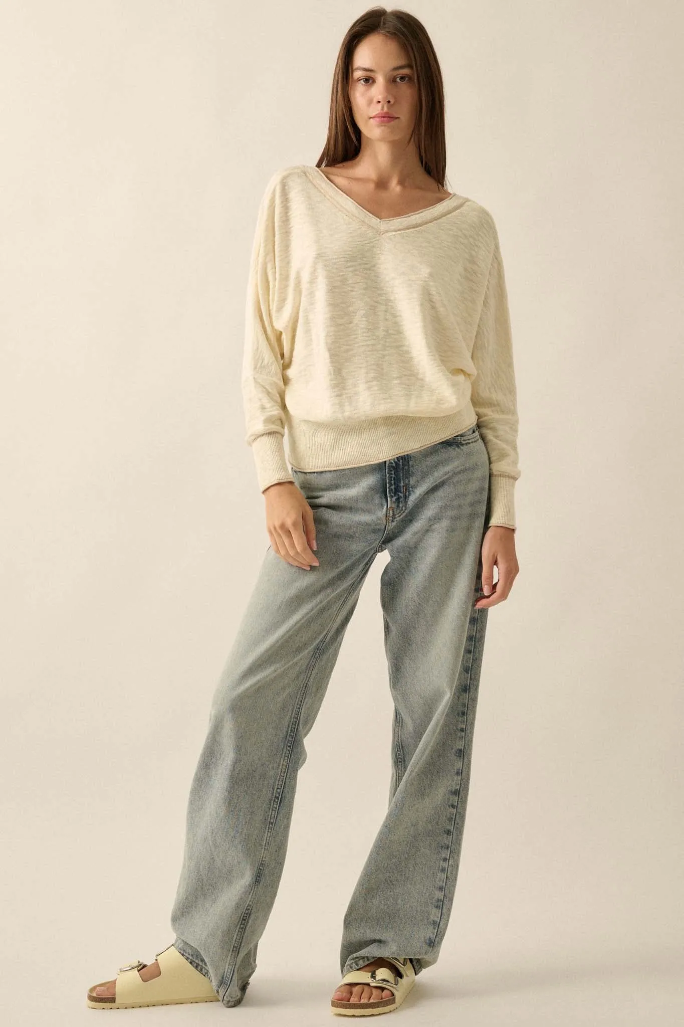 Back to the Start Button-Back Slub-Knit Sweater