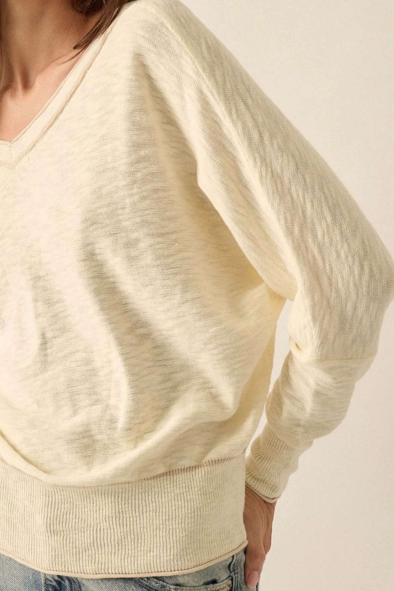 Back to the Start Button-Back Slub-Knit Sweater