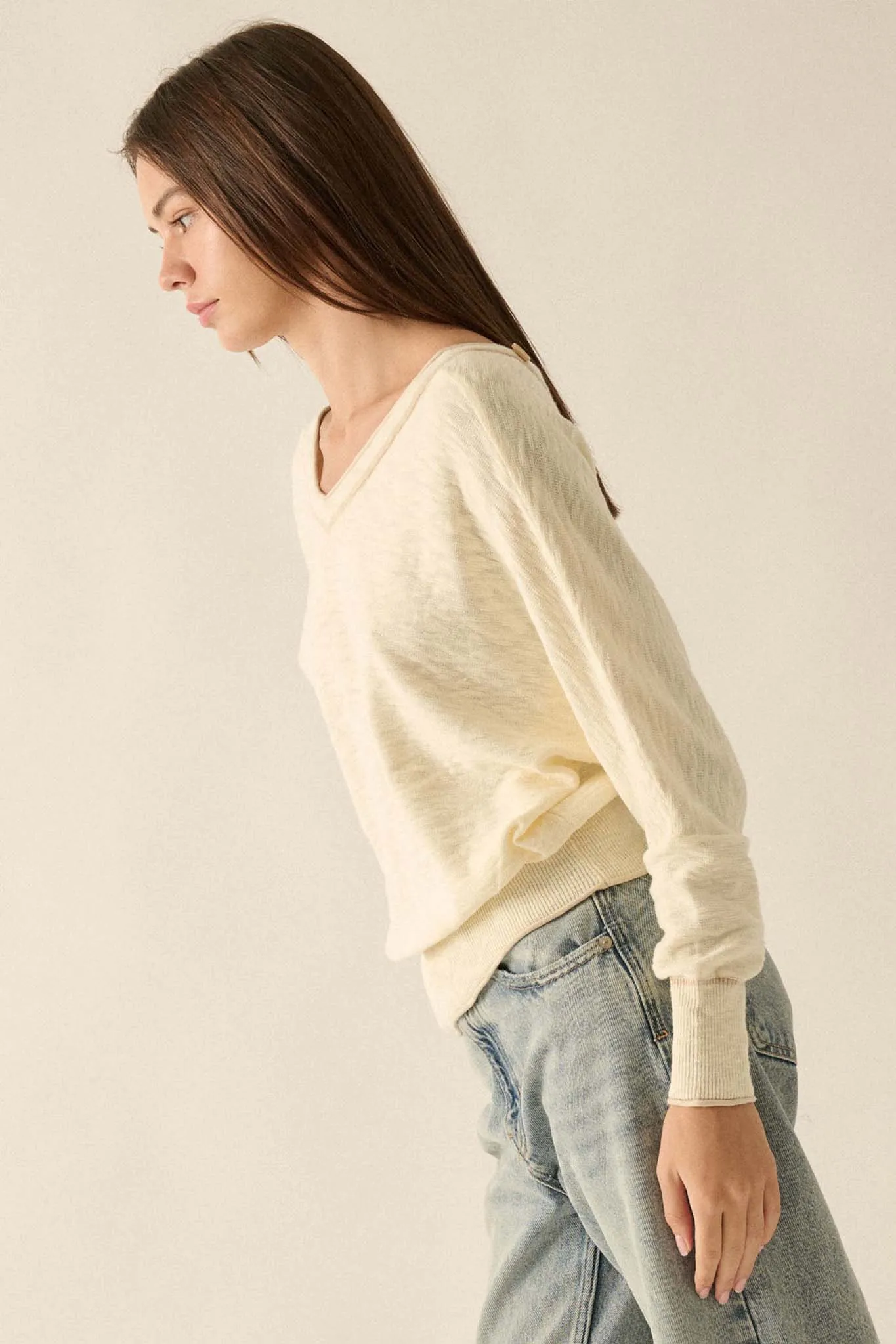 Back to the Start Button-Back Slub-Knit Sweater