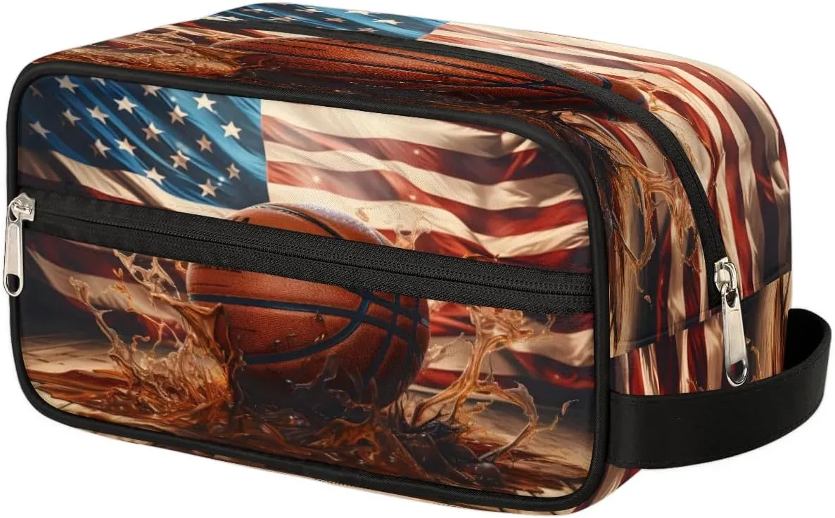 Bardic Basketball Toiletry Bag for Women Men, Basketball Travel Toiletry Bag Dopp Kit, Water-resistant Lightweight Shaving Bag for Toiletries Accessories, 10.5 x 4.4 x 5.3In