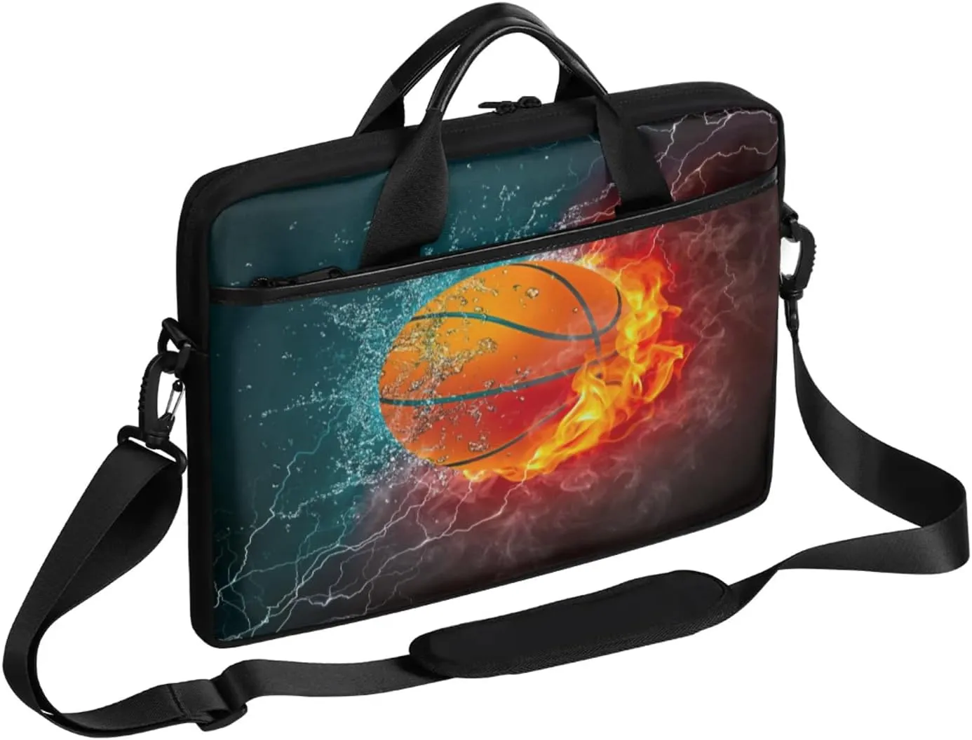 Basketball Water Fire Laptop Case Bag with Detachable Strap Waterproof Laptop Bag Notebook Carrying Case 15.6 inch Laptop Sleeve Bag for Men Women Work Travel