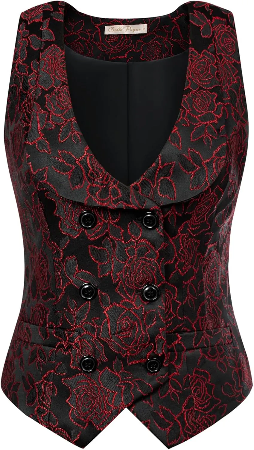 Belle Poque Waistcoat Vest for Women Jacquard Suit Vest Steampunk Gothic Medieval Style