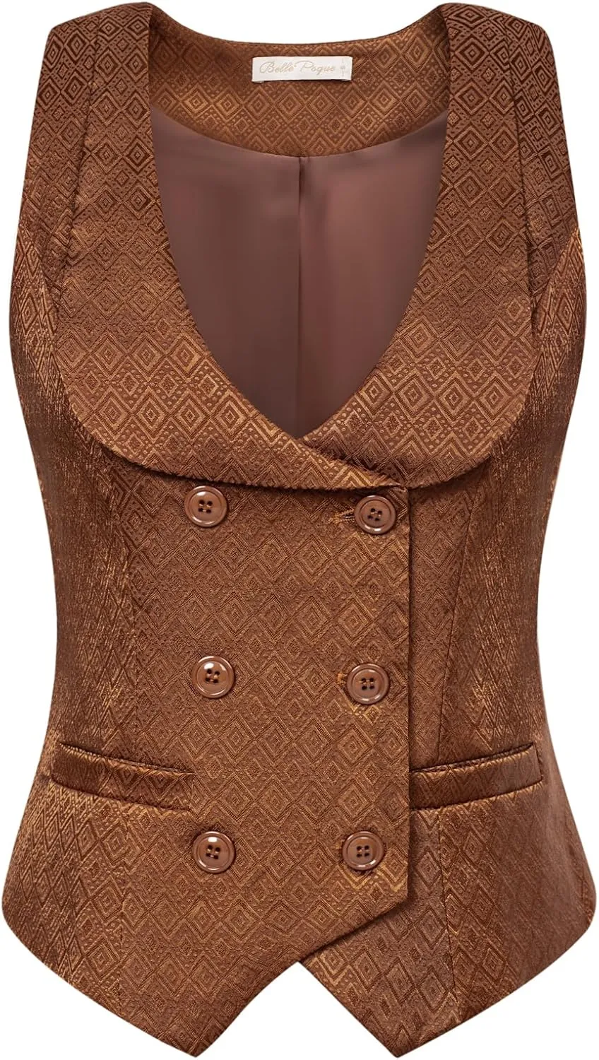 Belle Poque Waistcoat Vest for Women Jacquard Suit Vest Steampunk Gothic Medieval Style