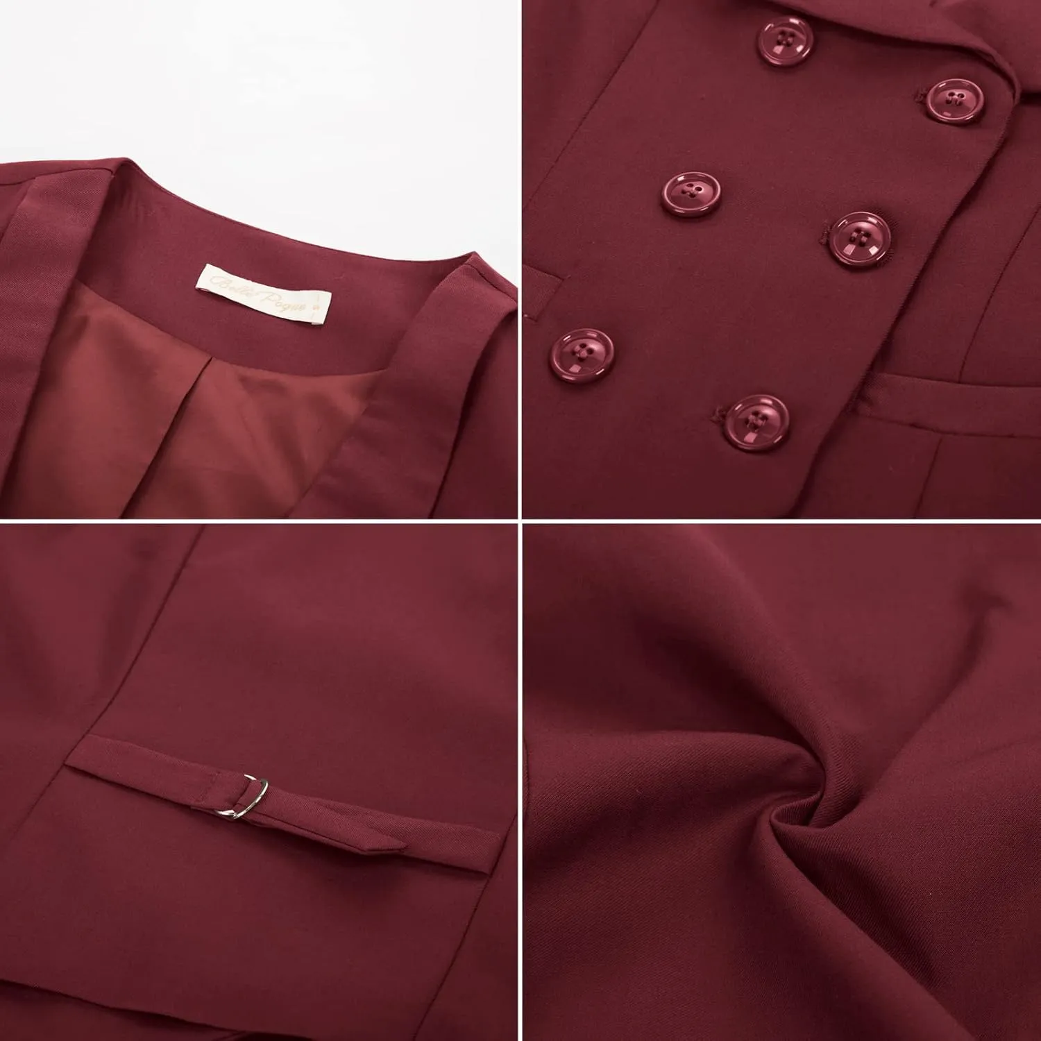 Belle Poque Women Double Breasted Waistcoat Vintage Lapel Collar Vest Coat with 2 Pockets