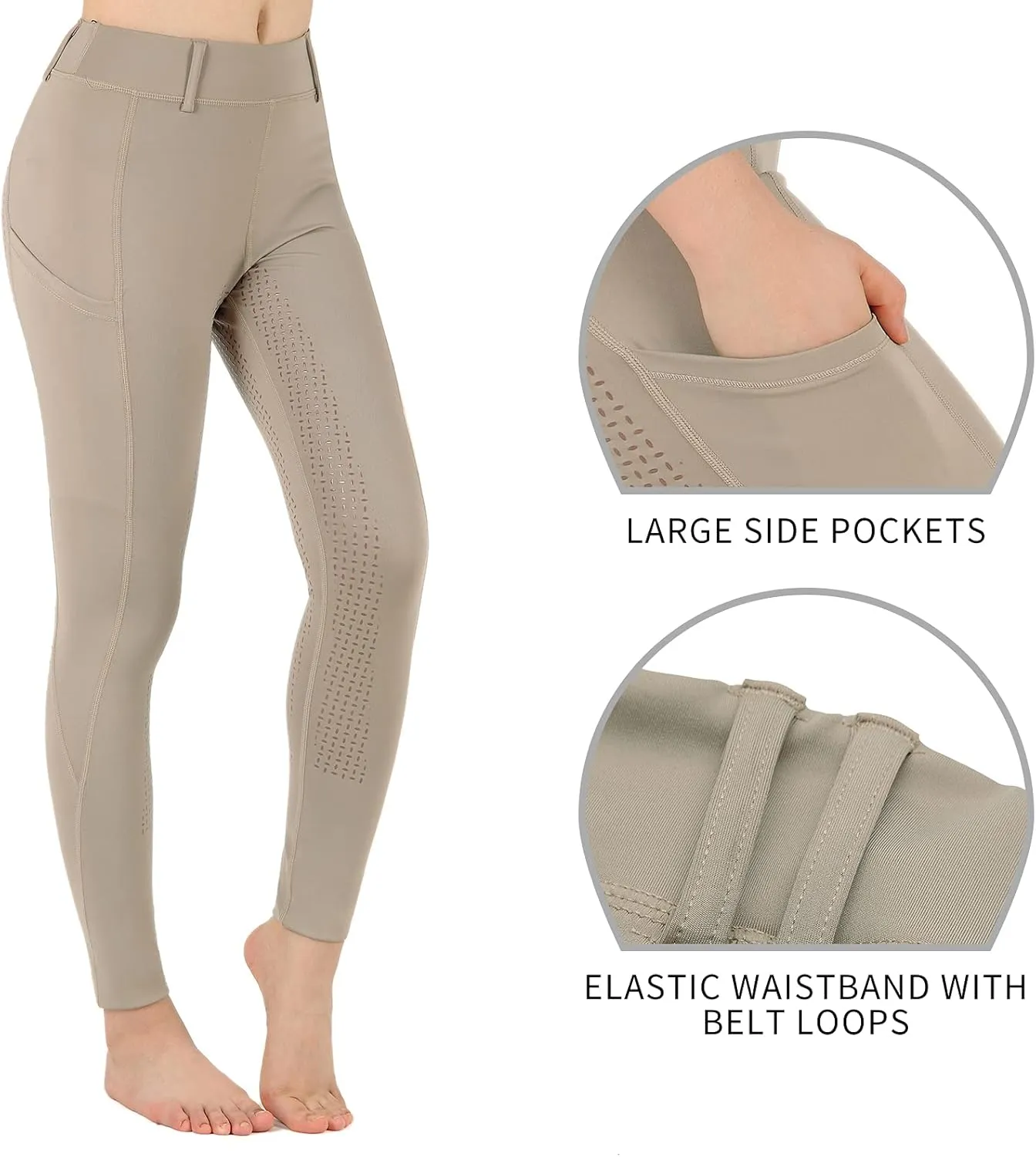 beroy Horse Riding -Pants Women Equestrian-Breeches - Ladies Training Horseback Riding Tights Full Seat Silicone Pockets