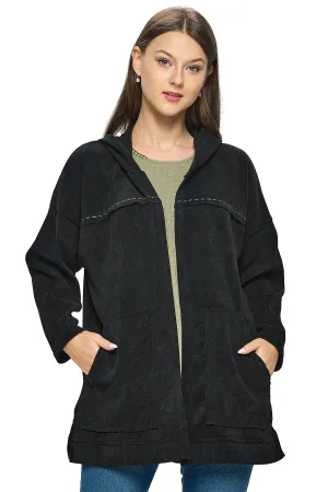 Black Jacket Oversized Hooded Ribbed Handstitches