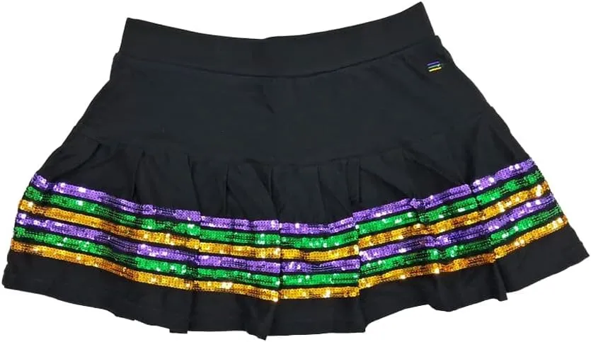 Black Sequin Stripe Adult Mardi Gras Skort - S/M, L/XL, 2XL/3XL