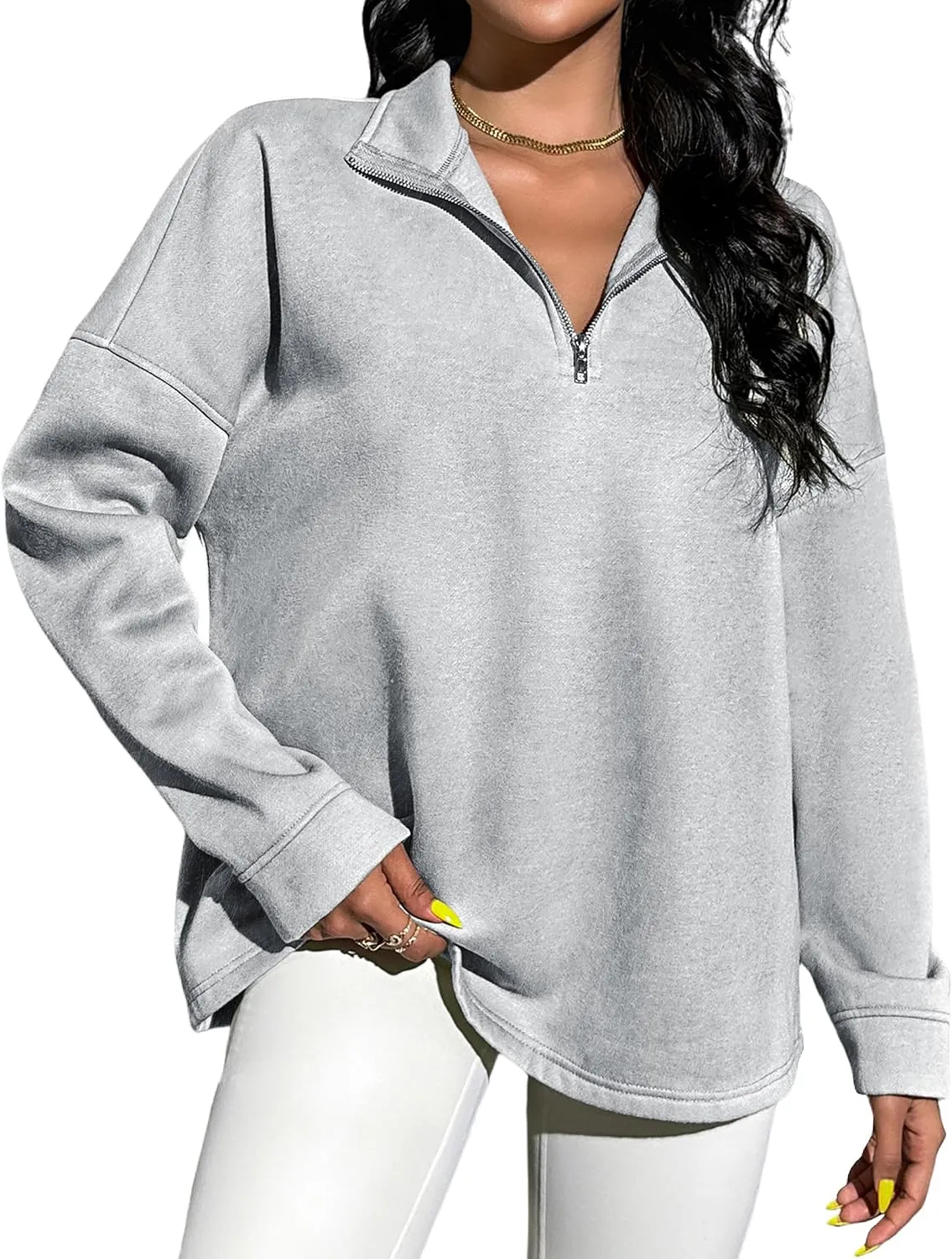 Blooming Jelly Womens Oversized Quarter Zip Cute Sweatshirt Lapel Cozy Fleece Trendy Thumb Hole Pullover