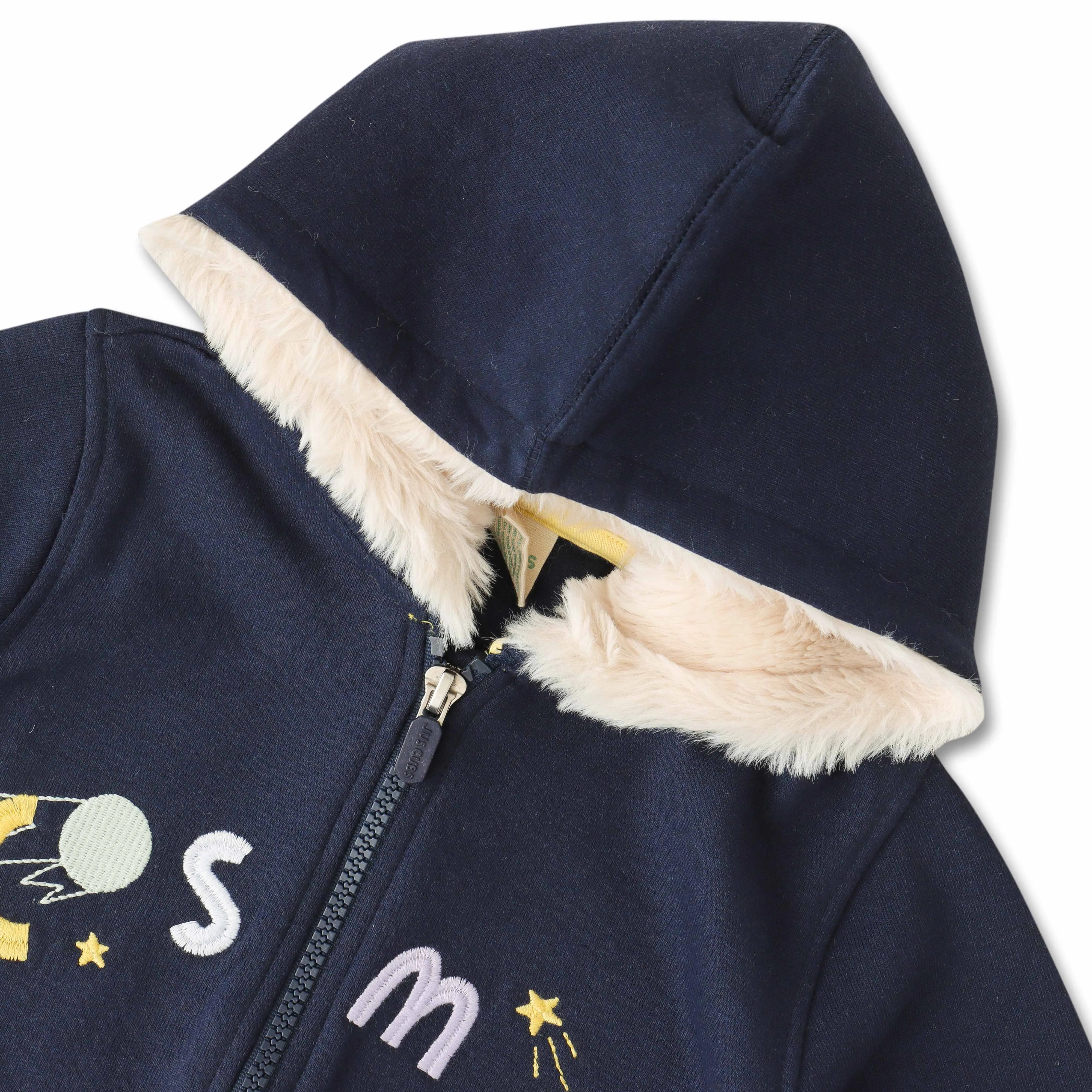 Boys' Fleece-Lined Space-Themed Hoodie  Cozy Zip-Up Jacket with Astronaut & Planet Design - Navy