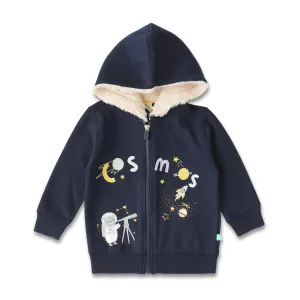 Boys' Fleece-Lined Space-Themed Hoodie  Cozy Zip-Up Jacket with Astronaut & Planet Design - Navy