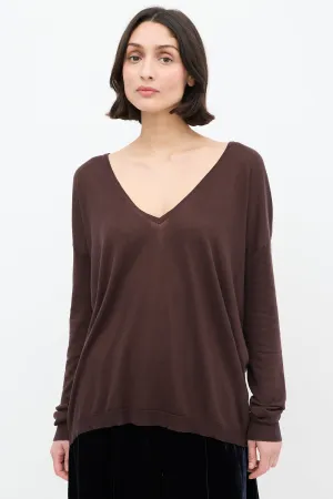 Brown Silk & Cotton V-Neck Sweater