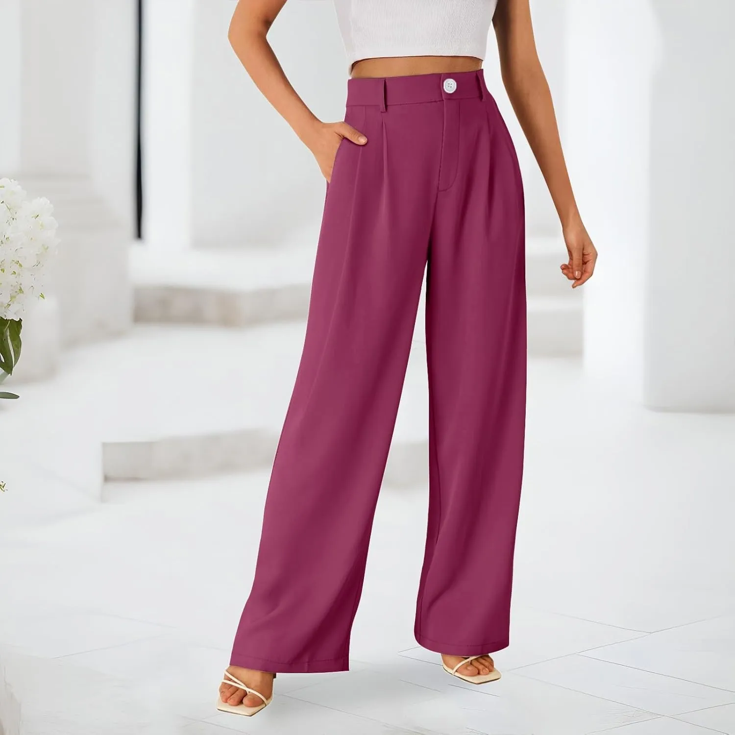 Business Casual Pants for Women Long Women Straight Leg High Waist Pants Going Out Walking Loose Fit Work Trousers