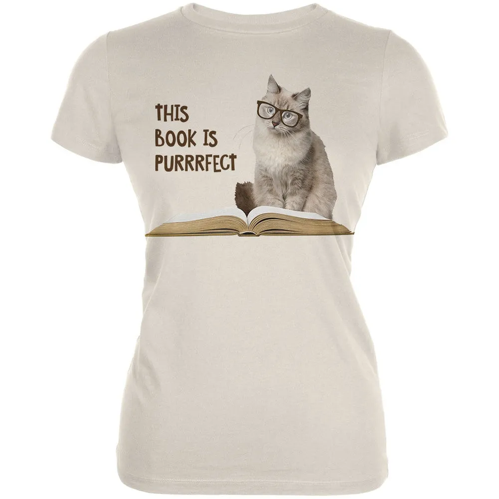 Cat This Book is Purrrfect Cream Juniors Soft T-Shirt
