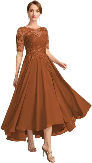 Chiffon Mother of The Bride Dresses for Wedding Lace Applique A-line Ankle Length Formal Evening Gowns QA145
