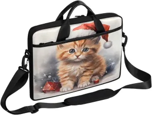 Christmas Watercolour Cat Laptop Case Bag with Detachable Strap Waterproof Laptop Bag Notebook Carrying Case 15.6 inch Laptop Sleeve Bag for Men Women Work Travel