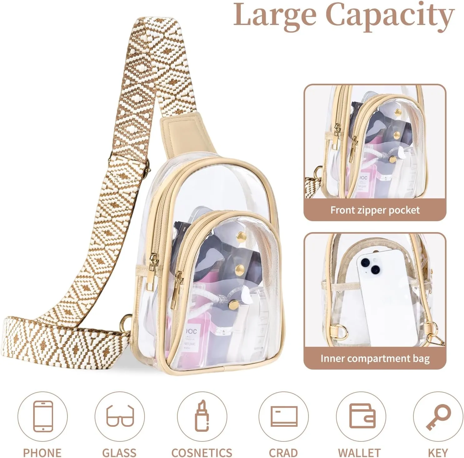 Clear Sling Bag for Stadium Events, Crossbody Bag for Women - Stadium Approved
