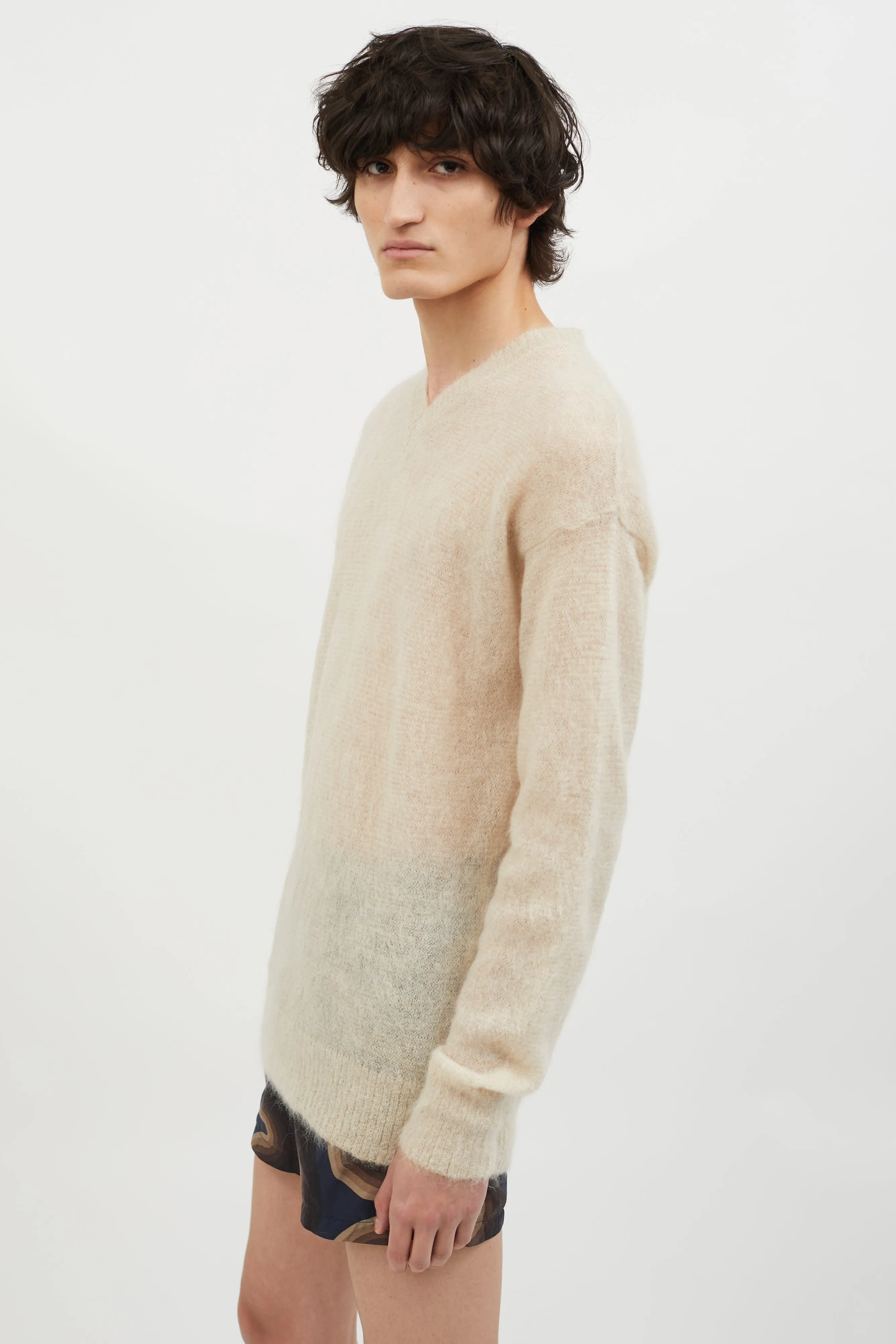 Cream V-Neck Knit Sweater