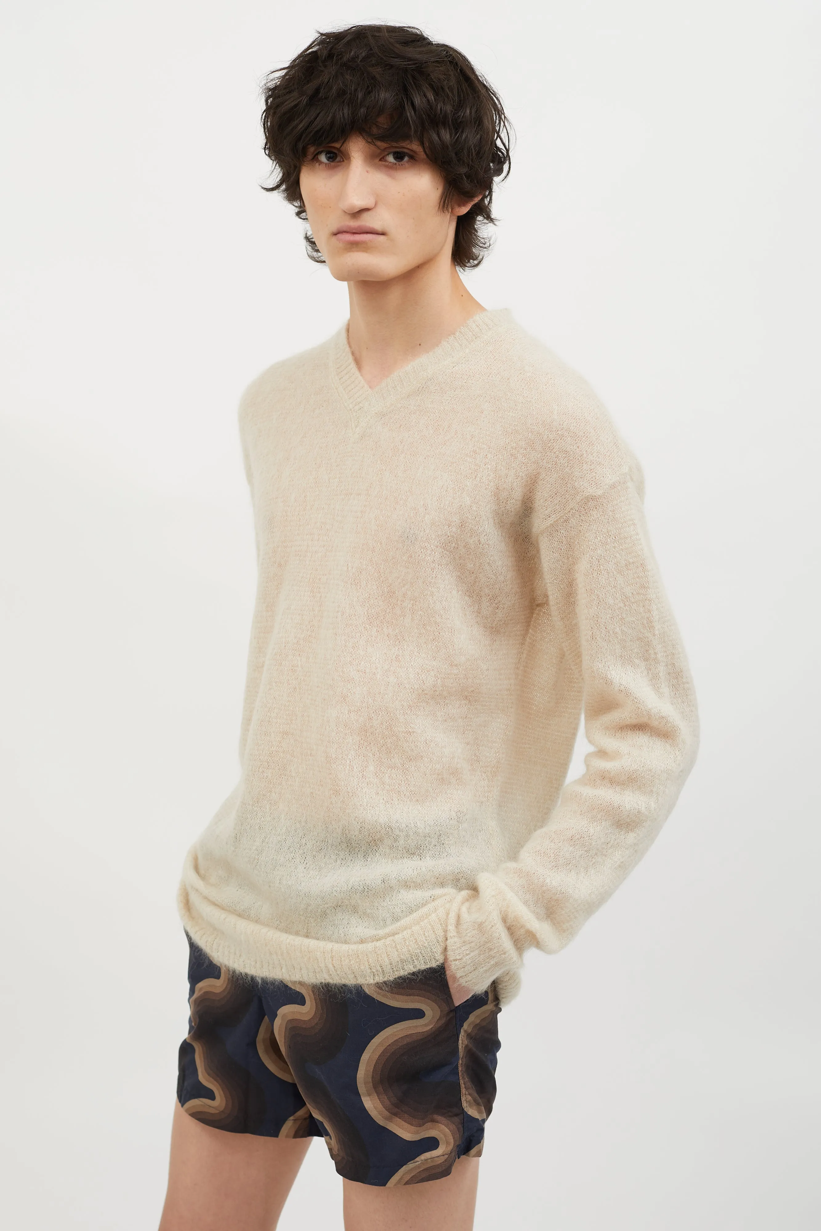 Cream V-Neck Knit Sweater