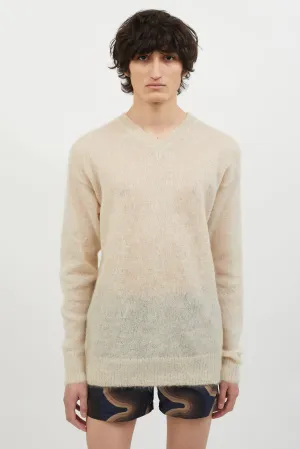 Cream V-Neck Knit Sweater